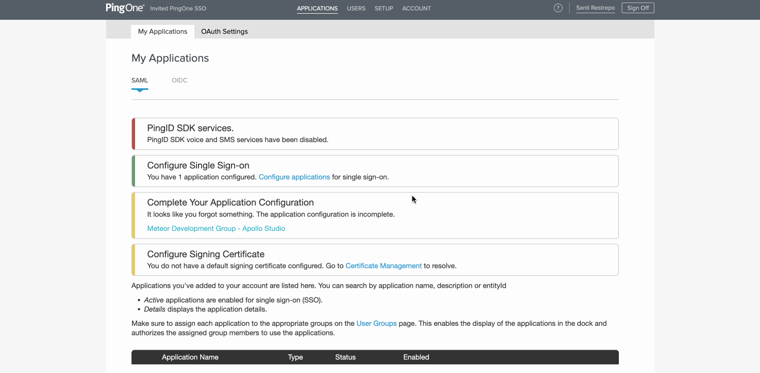 PingOne OIDC application